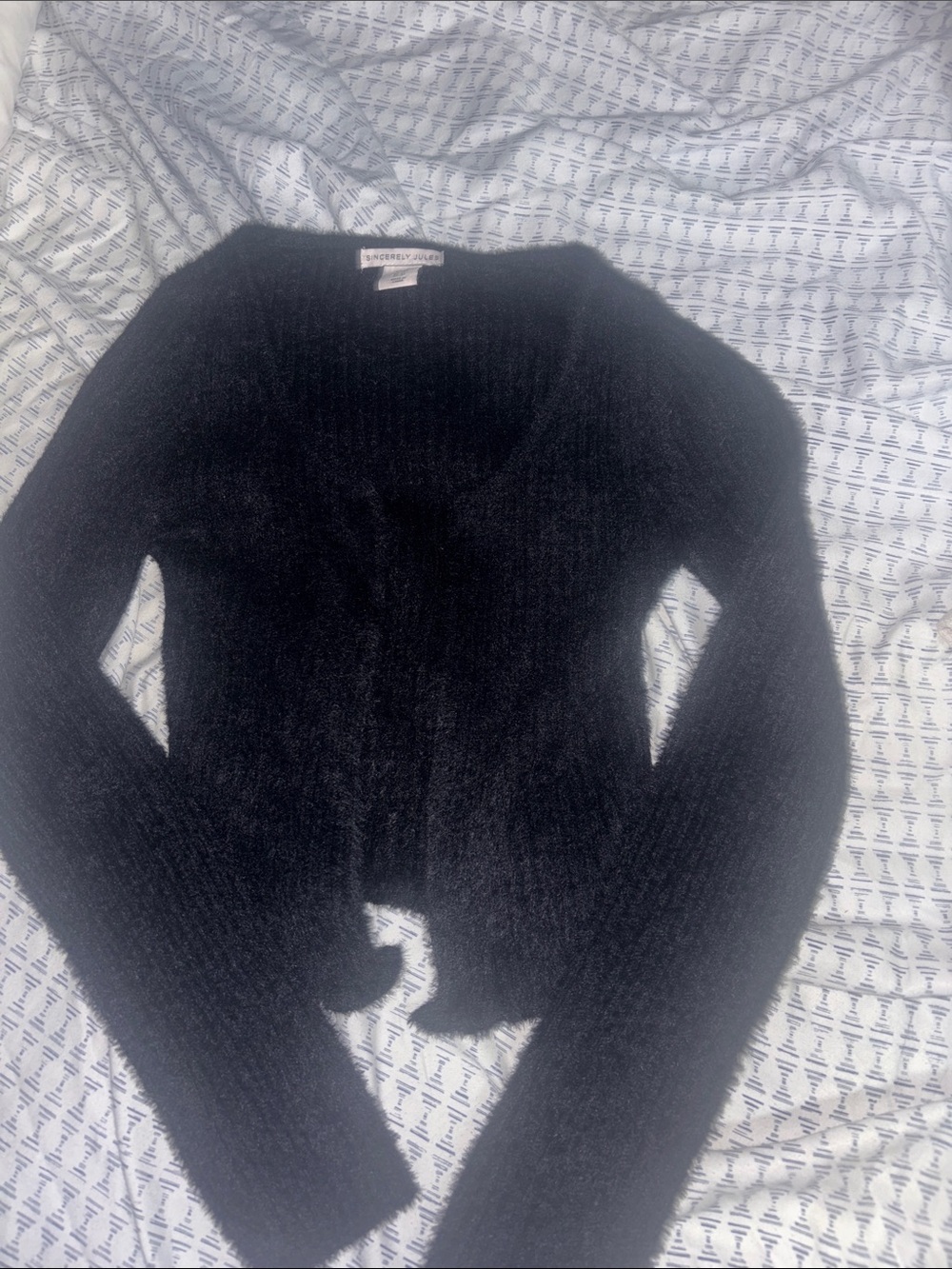 Black Fuzzy V-Neck Women’s cardigan